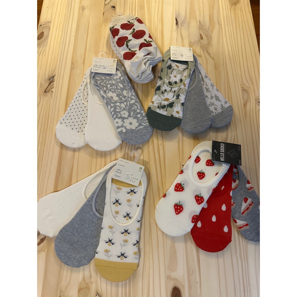 Womens No Show Liner Socks Bundle 13 Pairs A New Day Hello Socks Floral Fruit